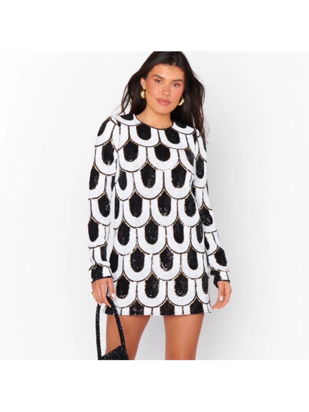 Show Me Your MuMu Black & White Scallop Sequin Mini Dress